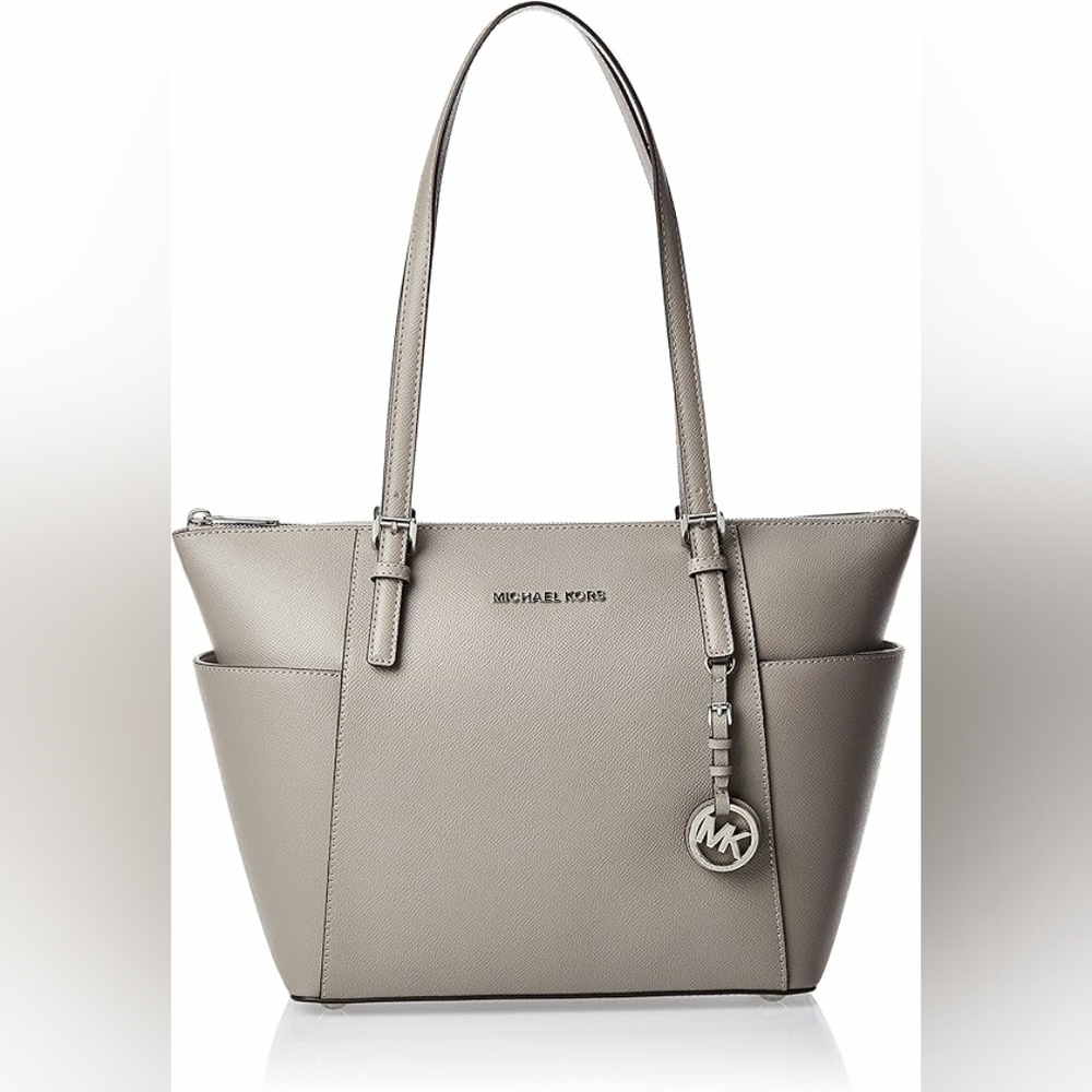 Michael Kors Jet Gray Set Saffiano Leather Top-Zip Tote Bag purse Handbag